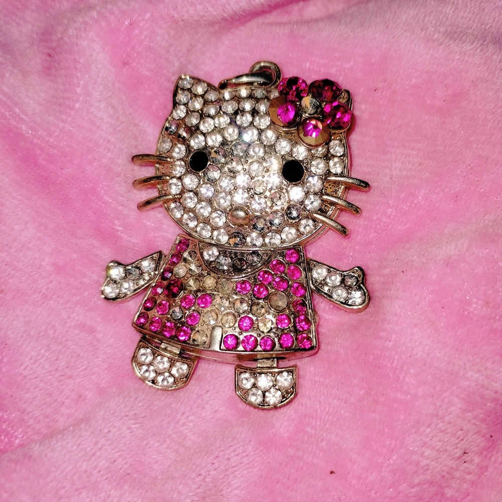 Rhinestone Hello Kitty Pendant with Pink Accents